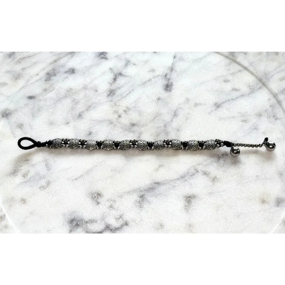 Vintage Silver Bracelet with Black Beaded Accents - Picture 9 of 9